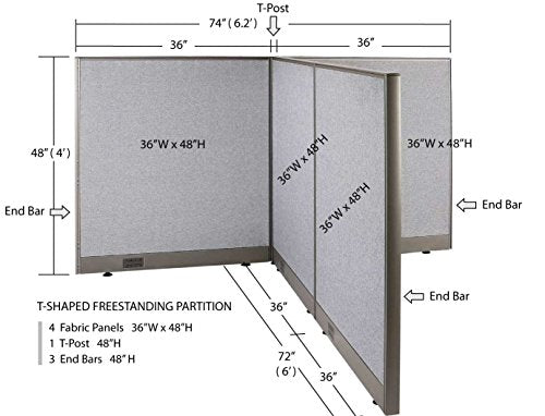 GOF Freestanding T-Shaped Office Partition - Large Fabric Room Divider Panel