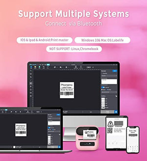 Phomemo M220 Pink Label Printer with Label Tape, Bluetooth Barcode Printer New Version with 1 Roll 40 x 30mm Tape and 3 Rolls 60 x 40mm Label Tapes for Barcode,Small Business and More