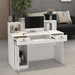 AIEGLE Reception Desk with Counter, Lighted Display Shelf, Lockable Drawers - White (47.2" W x 19.7" D x 39.2" H)