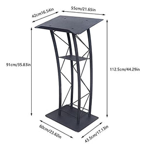 BINELUCOLU Metal Podium Stand, Black Curved Pulpit Lectern with Storage Holder - Ideal for Speeches, Churches, and Ceremonies