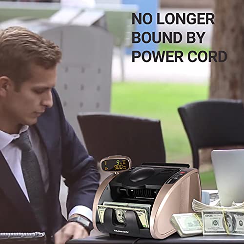XUNHON Rechargeable Money Counter Machine with UV/MG/IR Counterfeit Detection, Cash Counting Machine with 9 Modes, 2600mAh Battery and 2LCD Display,1300 Bills/Min -X01-Pro