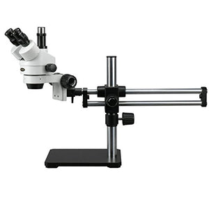 AmScope SM-5T Professional Trinocular Stereo Zoom Microscope, WH10x Eyepieces, 7X-45X Magnification, 0.7X-4.5X Zoom Objective, Ambient Lighting, Ball-Bearing Double-Arm Boom Stand