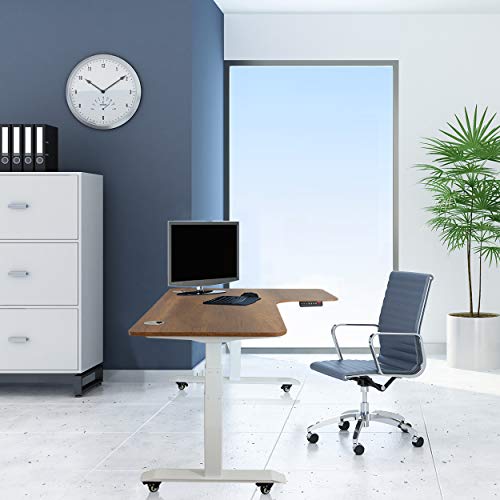 Caesar Hardware AB3-63LC Ergonomic 63-in 3 Memory Buttons LED Electric Automatic Height Adjustable Sit to Stand L-Shaped Corner Work Office Desk with Black Legs, Dark Walnut