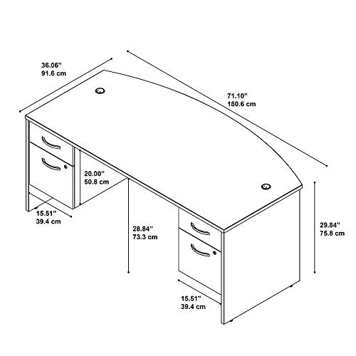 Bush Business Furniture Series C 72W x 36D Bow Front Desk with 3/4 Pedestals in Hansen Cherry