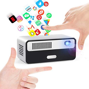 Pocket Pico HD Smart Projector by ERISAN, Wi-Fi Bluetooth, 300 ANSI Lumen, Battery Powered Mini Portable Video Beam, Auto Keystone Mechanical Focus, HiFi Stereo, 100 Inch for Watching Anywhere