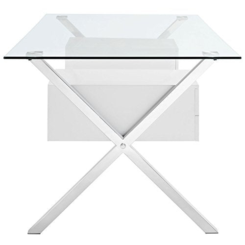 Modway Abeyance Contemporary Modern Glass-Top Office Desk in White