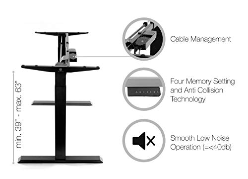 TechOrbits Electric Standing Desk Frame - Two Leg Motorized Stand Up Desk Base - Sit Stand Desk with Memory Settings and Telescopic Height Adjustment (Black)