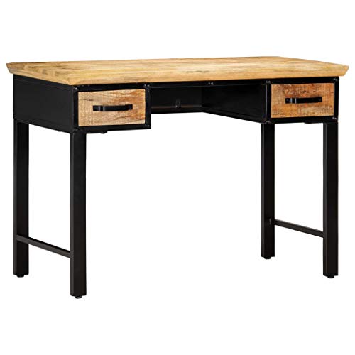 vidaXL Modern Simple Style Computer Desk PC Laptop Study Table Office Desk Workstation for Home Office, with Two Drawer 43.3"x19.6"x29.9" Solid Mango Wood