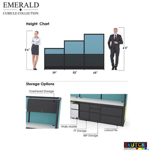 SKUTCHI DESIGNS INC. Workstation Wall Partition | Powered Cubicle Privacy Divider | Emerald Collection | 5x5x65 H | Slate/Silver Fabric