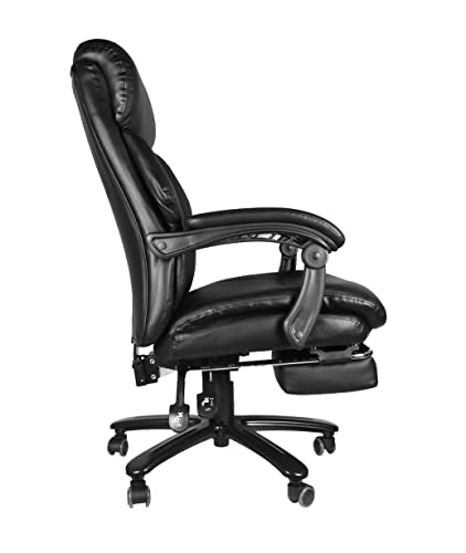 Generic High Back Office Chair PU Leather with Soft Cushion, Footrest, Tilt Function - Black, 130° Tilt, 400lbs