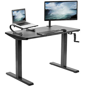 VIVO Manual 43 x 24 inch Stand Up Desk, 3 Section Table Top with Frame, Height Adjustable Standing Workstation with Foldable Handle, Black, DESK-MB43TB