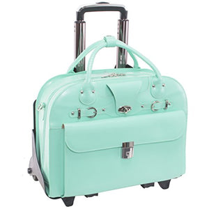 Detachable-Wheeled Women's Briefcase, Leather, 15.6" in, Mint - Roseville | McKlein - 96642