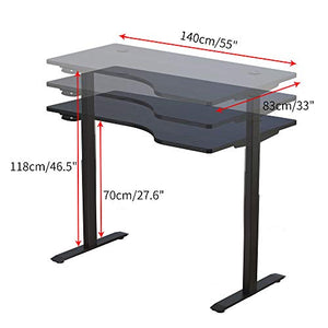 Hi5 L-Shaped (55"x33") Electric Height Adjustable Right Handed Standing Desk for Home Office Workstation (White Frame, Oak Top)