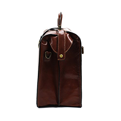 Tony Perotti Mens Italian Bull Leather Benevento Double Compartment Lawyer's Leather Laptop Briefcase in Cognac