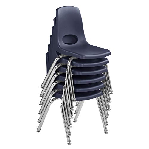 Factory Direct Partners - 10364-NV -10364 14" School Stack Chair, Stacking Student Seat with Chromed Steel Legs and Nylon Swivel Glides; for in-Home Learning or Classroom - Navy (6-Pack)