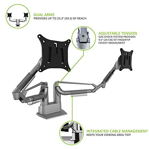 Kanto DMS2000 Dual-Monitor Desktop Mount for 17-inch to 30-inch Displays (Silver)