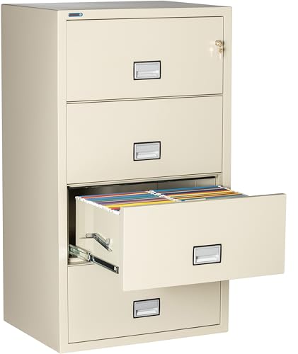 PHOENIX SAFE INTERNATIONAL LLC Fireproof 4-Drawer Lateral File Cabinet 31" Key Lock Putty LAT4W31P