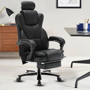 KCREAM Big and Tall Office Chair 400lbs, High Back Recline with Footrest, Faux Leather Ergonomic Executive Desk Chair