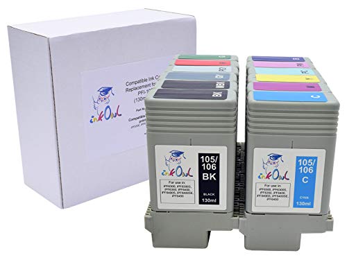 InkOwl Compatible Ink Cartridge Replacement for Canon PFI-105, PFI-106 (130ml, 12-Pack) for iPF6300, iPF6350, iPF6400, iPF6450 Printers