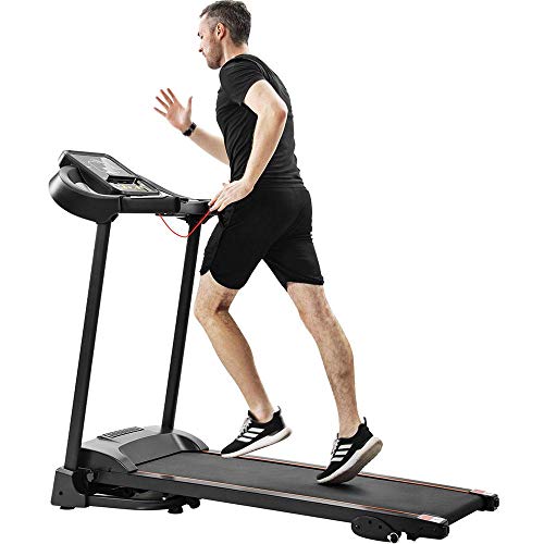 XLYAN Compact Easy Folding Treadmill Motorized Running Jogging Machine with Audio Speakers and Incline Adjuster Cardio Fitness Exercise Incline Home Save Space,Black