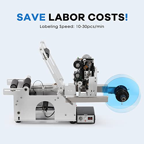 NEWTRY 2 in 1 Semi-Automatic Round Bottle Labeling Machine with Date Coding - 20-120mm Bottle Diameter