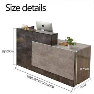 GHXYDSS Reception Desk Service Counter 140x60x100cm - Coffee + White Marble Pattern