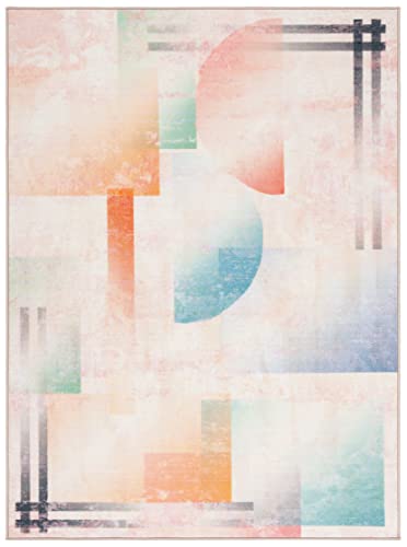 SAFAVIEH Paint Brush Collection PTB189U Contemporary Modern Abstract Watercolor Machine Washable Non-Shedding Living Room Dining Bedroom Area Rug, 7'9" x 10', Pink/Blue