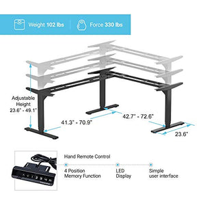 Standing Desk Corner Frame. Adjustable Height and Width Legs with Triple Electric Motors for Home Office L Shaped Desk FLT-05 Black