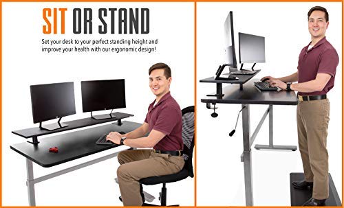 Stand Steady Tranzendesk 55 in Standing Desk with Clamp On Shelf | Easy Crank Height Adjustable Stand Up Workstation w/Attachable Monitor Riser | Holds 3 Monitors & Adds Extra Desk Space (55/Silver)