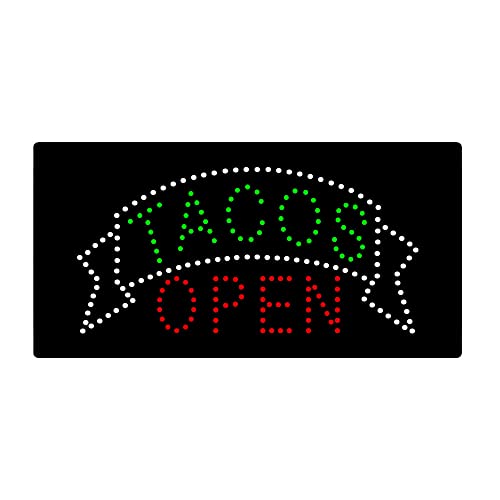 Waterproof Taco Sign for Business, Super Bright LED Taco Light for Mexican Restaurant Decor, LED Open Sign for Food Business, Electric Advertising Display Sign for Business.