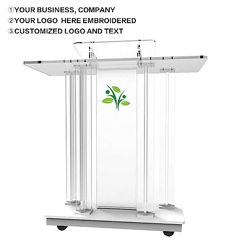 Noonan Acrylic Church Pulpit Stand with RGB LED Light and Custom Logo - Clear Podium Lectern for Churches, Schools, Office