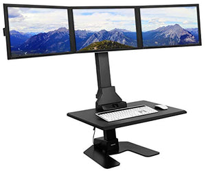 Mount-It! Triple Monitor Electric Standing Desk Converter | Height Adjustable Sit-Stand Converting Desk for Home, Office | Stand-Up Computer Workstation with Three Monitor Mount