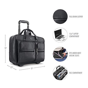 Solo New York Franklin Rolling Laptop Bag. Premium Leather Rolling Briefcase for Women and Men. Fits up to 15.6 inch laptop - Black