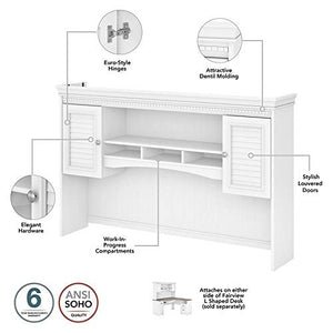 Pemberly Row 60W White and Gray Hutch for L Shaped Desk - Engineered Wood