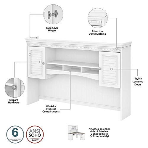 Pemberly Row 60W White and Gray Hutch for L Shaped Desk - Engineered Wood