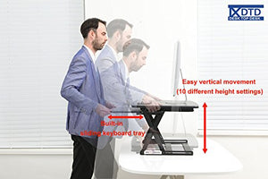 DTD - Height Adjustable Standing Desk Riser with Sliding Keyboard Tray, for Cubicles - Cube Corner, 41-inch, DTD-C-MBK-SK-AMZ