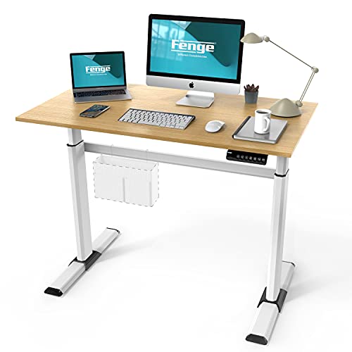FENGE Electric Stand Up Desk 43x24 Inches Height Adjustable Standing Desk Home Office Table Computer Desk Light Wood ED-S48106WO
