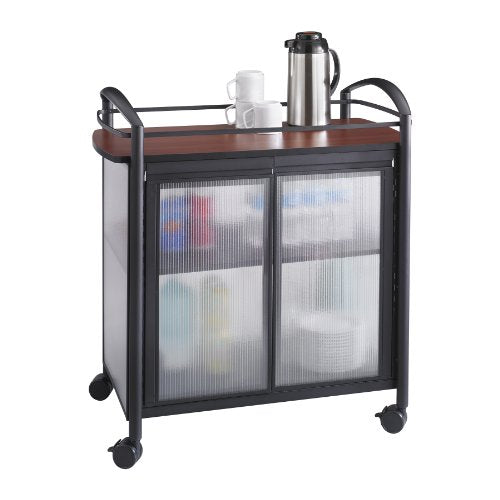 Safco Products Impromptu Refreshment Cart 8966BL, Cherry Top/Black Frame, 200 lbs. Capacity, Double Doors, Swivel Wheels
