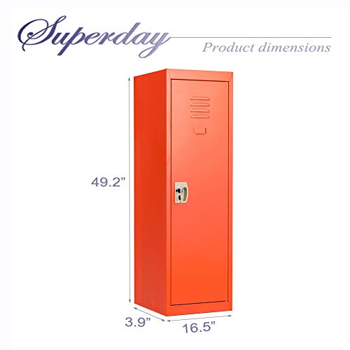 Kids Metal Storage Locker, Steel Storage Locker for Kids Room, Bedroom, Home, School, Locker Cabinet for Toys & Clothes (2 Keys Included, Orange)