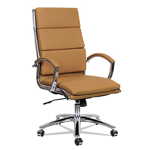 Alera ALENR4159 Neratoli High-Back Slim Profile Chair, Camel Soft Leather, Chrome Frame