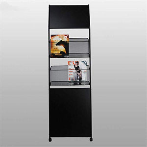 None 2-Layer Floor Leaflet Stand Magazine Rack Black A4 Brochure Holder