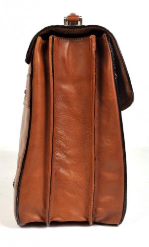 Tony Perotti Mens Italian Cow Leather Bella Russo Triple Compartment Leather Laptop Briefcase in Cognac