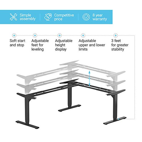 Standing Desk Corner Frame. Adjustable Height and Width Legs with Triple Electric Motors for Home Office L Shaped Desk FLT-05 Black