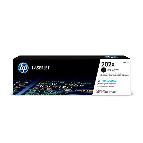 HP 202X | CF500X, CF501X, CF502X, CF503X | Toner Cartridge Bundle | Works with HP Laserjet Pro M254, M281cdw, M281dw | Black, Cyan, Magenta, Yellow | High Yield
