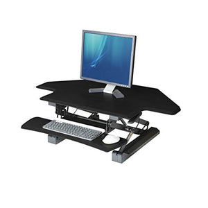 Seville Classics airLIFT Workstation Ergonomic Dual Monitor Riser with Keyboard Tray and Phone/Tablet Holder, Corner (43"), Black