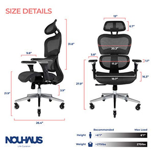 NOUHAUS Ergo3D Ergonomic Office Chair - Rolling Desk Chair with 3D Adjustable Armrest, 3D Lumbar Support and Blade Wheels - Mesh Computer Chair, Gaming Chairs, Executive Swivel Chair (Black)