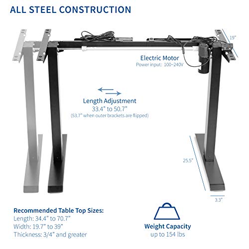 VIVO Black Electric Stand Up Desk Frame Workstation, Single Motor Ergonomic Standing Height Adjustable Base with Simple Controller, DESK-V100EB