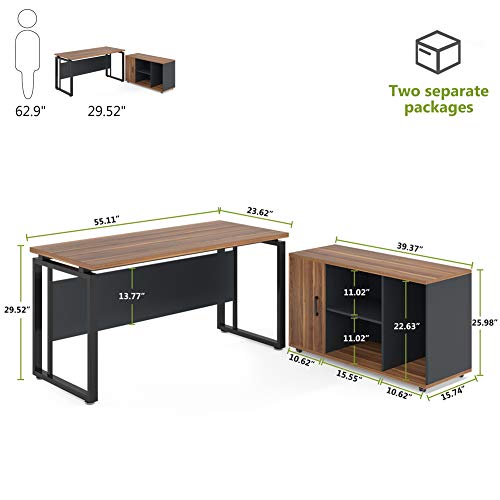 LITTLE TREE L-Shaped Computer Desk, 55" Executive Desk Business Furniture with 39” File Cabinet Storage Mobile Printer Filing Stand for Home Office Desk Walnut