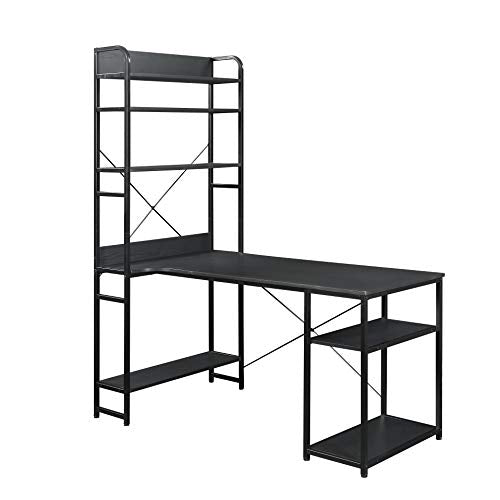 54" Reversible Large Computer Desk with 8 Storage Shelves, Office Desk Study Table Writing Desk Workstation with Hutch Bookshelf for Home Office, Black