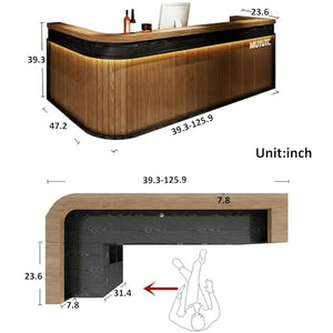 KAGUYASU Retro Corner Reception Desk Curved Bar Counter (Light Gray + Black, D137.8*W23.62*H39.37 inches)